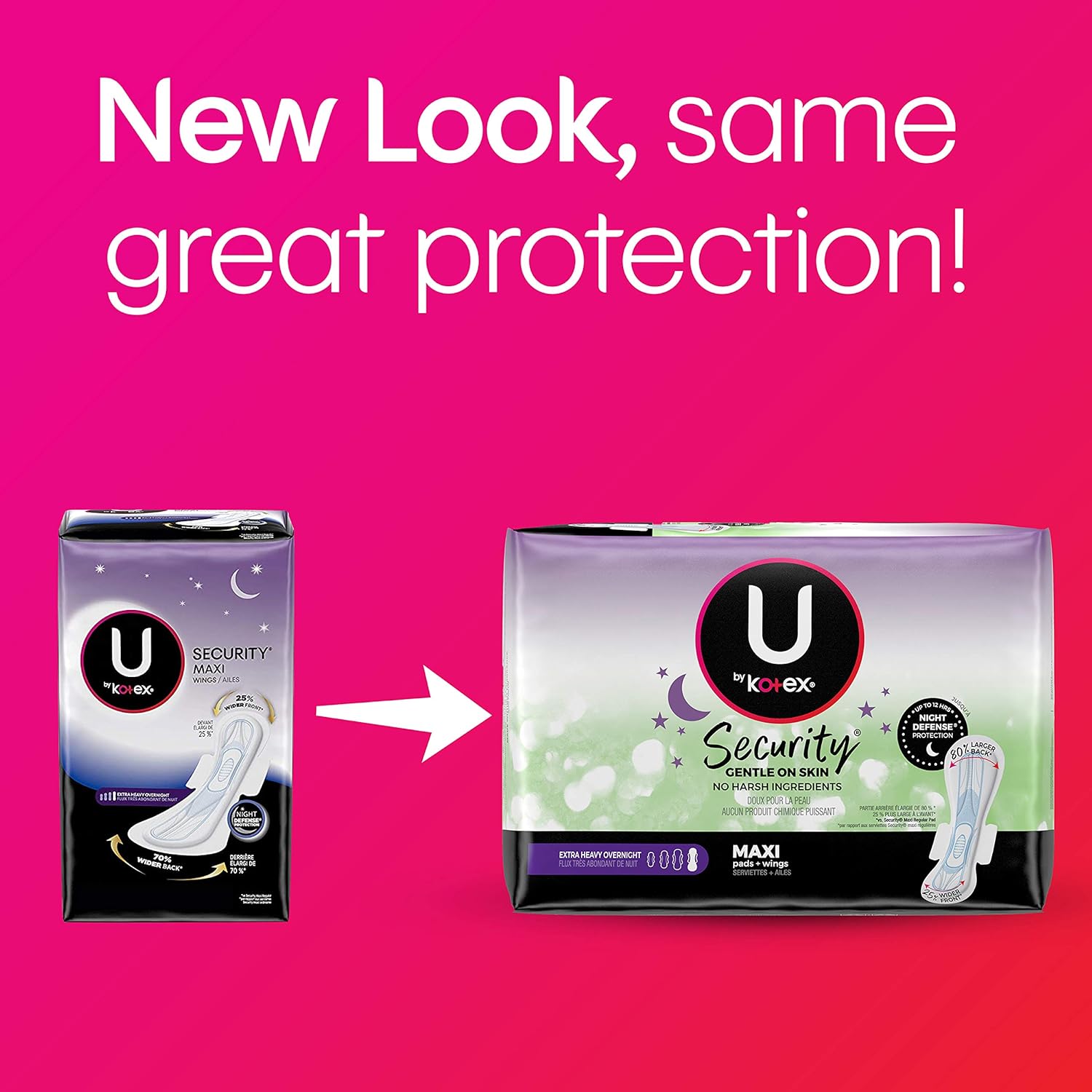 U by Kotex Security Maxi Feminine Pads with Wings, Extra Heavy Overnight Absorbency, Unscented, 48 Count (2 Packs of 24) (Packaging May Vary): Health & Personal Care