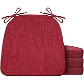 IASEAHK Chair Cushions for Dining Chairs Set of 4, Non Slip Kitchen Chair Pads, 17" x 16" x 2", Indoor Dining Chair Cushions with Ties, D-Shaped Seat Cushions for Kitchen Chairs, Red