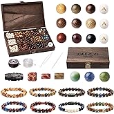 Geezon Navis Bracelet Making Kit - 10mm Natural Wooden Beads with Letters & Stone Beads - 296pcs in 16 Colors - DIY Jewelry Making Starter Kit Adult Men Women Birthday Gift Craft