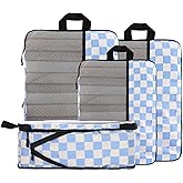 U+U 4 Set Compression Packing Cubes - Ultralight Travel Organizers, Space-Saving Suitcase Organizer, Expandable Packing Cubes for Travel, Business Trip and Family Vacation (Blue Checkered)