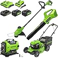 Greenworks 48V (2x24V) All - in - One Cordless Combo - 20" Push Lawn Mower, 12" Trimmer, 320 CFM Blower & 24V Inflator