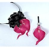Ting & Cecilly Wedding Calla Lily Corsage and Boutonniere Set, Artificial Flowerfor Bride and Groom, Prom Party Accessories (Fuchsia)