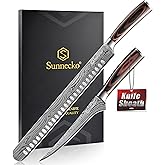 Sunnecko Professional BBQ Carving Knife Set, Slicing and Boning Knife for Meat Cutting,German High Carbon Stainless Steel Carving Knife for Meat and Turkey.
