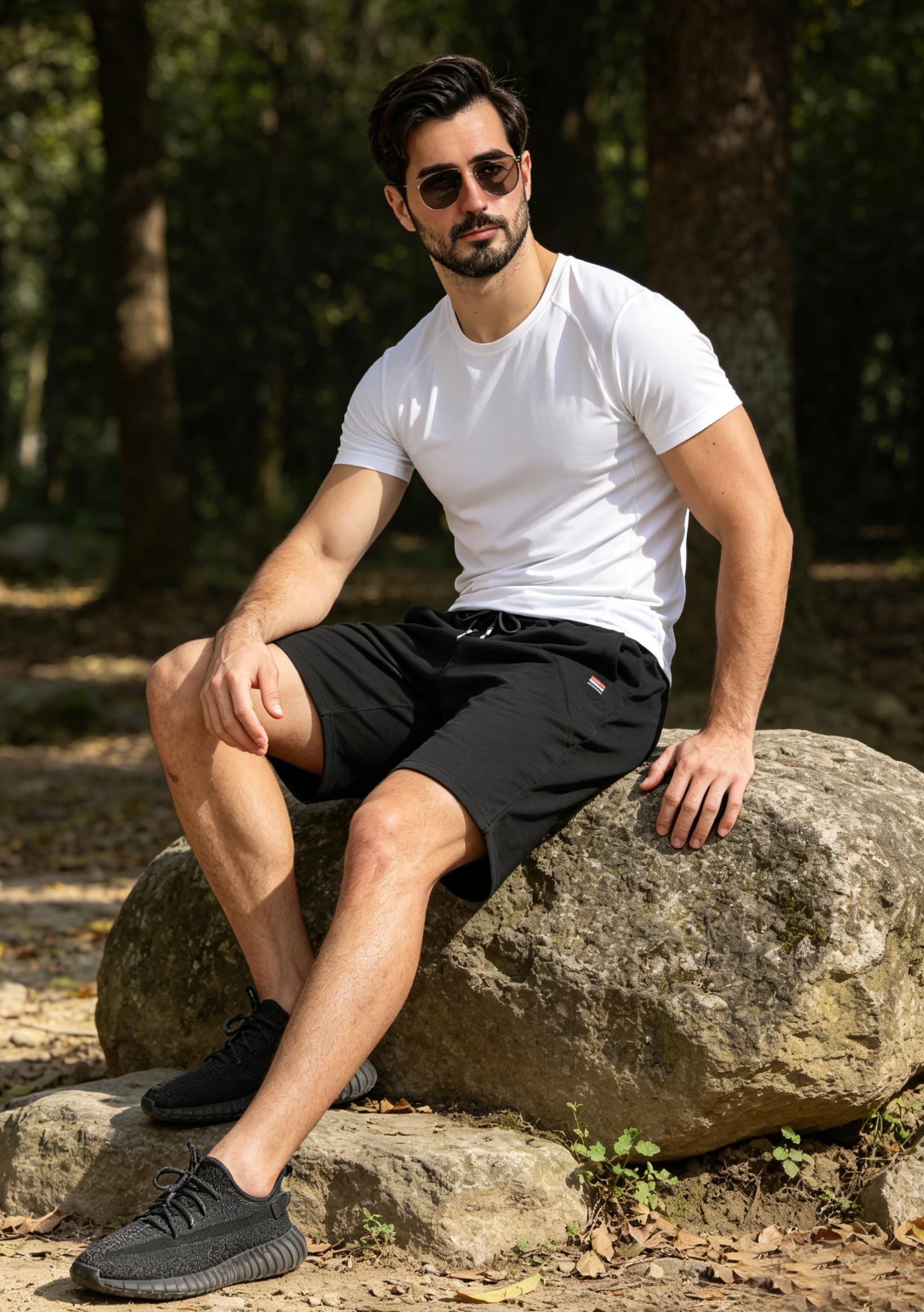 JustSun Sport Shorts Herren Kurze Hose Sommer beiläufig Baumwolle Elastische Taille Sweat Shorts Schwarz Small 3