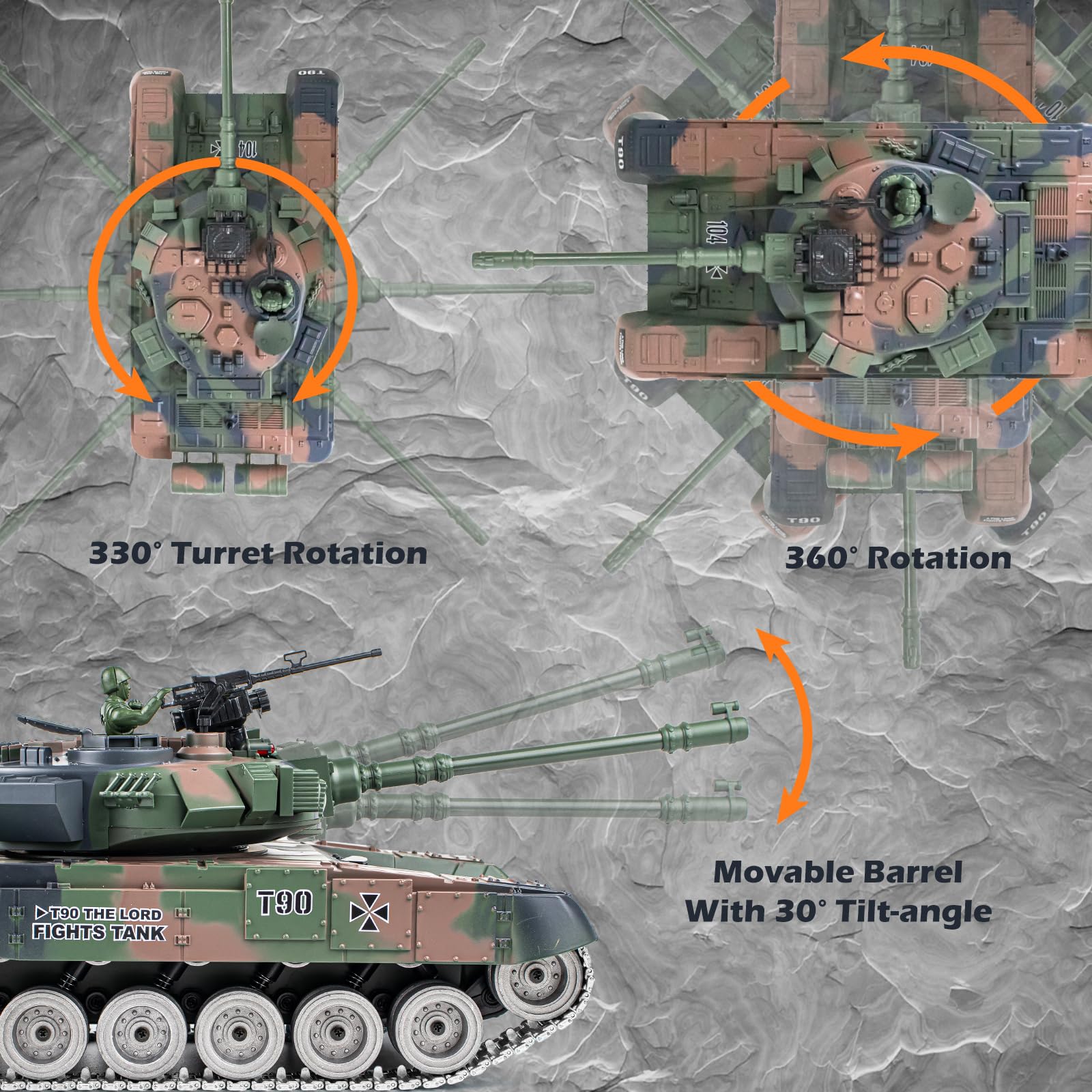 Supdex RC Tank, 1:18 RUS T-90 Alloy Metal Remote Control Model Army Toys, 2.4Ghz Military Tank with Smoke, Sound and Lights, RC Vehicle That Shoots BBS and Water Bombs for Adults and Kids