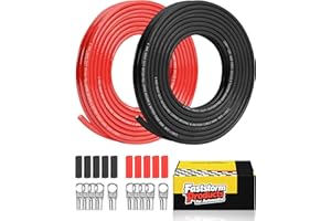 FASTSTORM 6 AWG Battery Cable, 10 Feet Black + 10Feet Red Flexible 6 Gauge Wire with 5pcs of 5/16" & 5pcs 3/8" Tinned Copper Lugs Terminal Welding Cable + Heat Shrink Tubing for Auto Solar Marine RV
