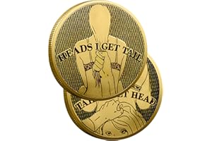YOUNEEDFUL 2PCS Double Side Heads and Tails Coin Lucky Token Double Side Challenge Coin Funny Prank Gifts for Valentines (Heads and Tails Coin-Golden)