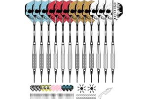 CyeeLife Darts Plastic Tip,Soft Tip Darts Set, 12 Pcs 15/17 Grams with 50 Extra Dart Tips 24 Flights 20 Rubber O Rings 2 Flig