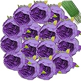 FagusHome 25 Pcs Silk Peony Artificial Flower Heads 4 inch Fake Peony Flowers Heads with Stems Artificial Peony Flower Heads in Bulk Wholesale for Wedding Home Decor (Purple)