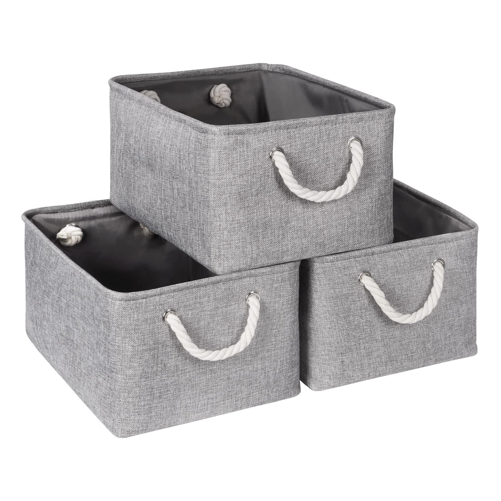 Syeeiex Storage Basket for Shelves [3-Pack], Storage Boxes with Handles, Large Fabric Storage Bins for Organizing Home and Office, Grey