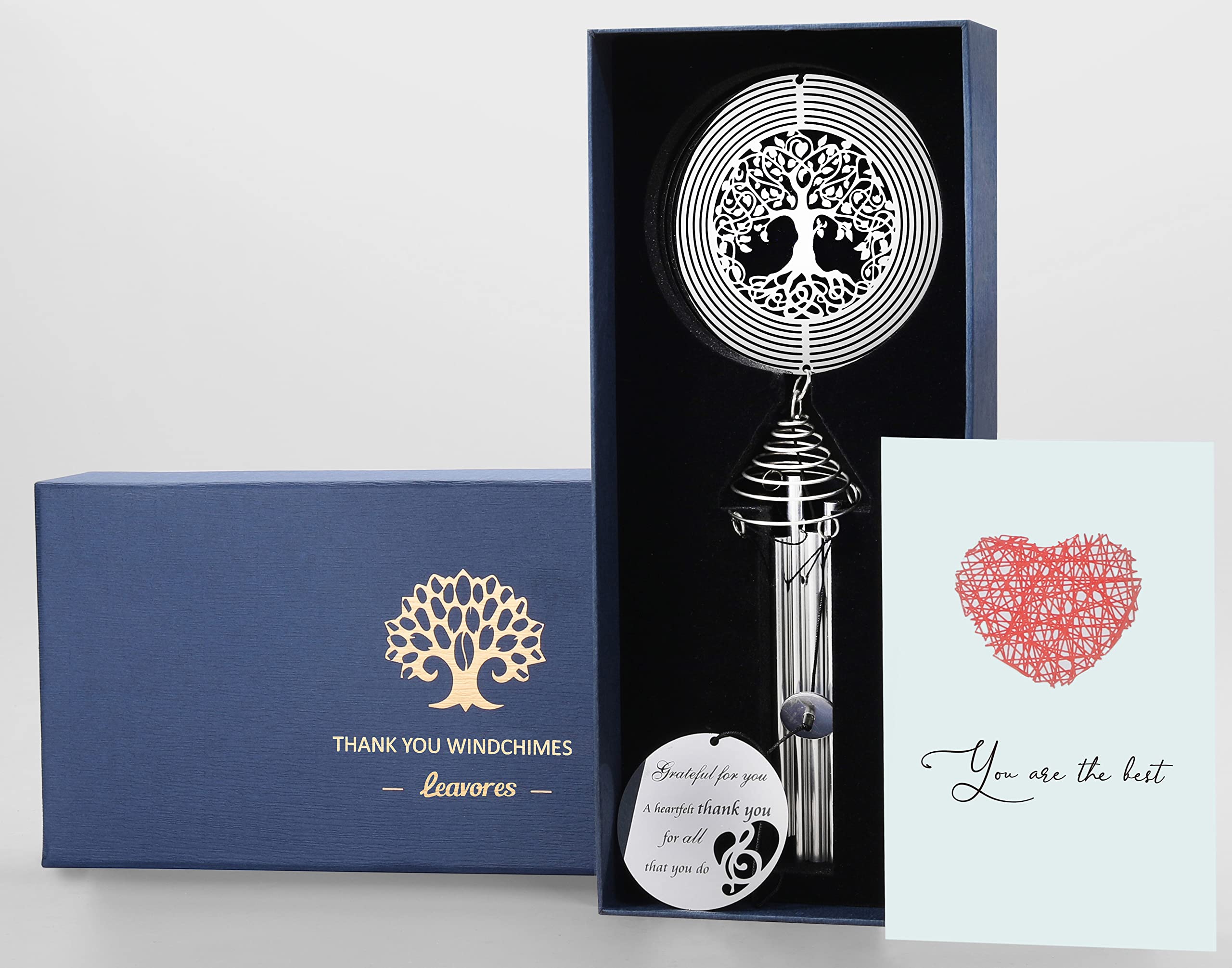 LEAVORES Thank You Wind Chimes with Tree of Life Wind Spinner for Women, Teacher, Family, Friends - Appreciation Gifts for Coworkers - Ideal Hostess/Gratitude Gifts