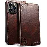 SINIANL Compatible with iPhone 15 Pro Max Case Wallet, Flip Cover with Magnetic Kickstand, Credit Card Holder, Leather Folio Case for iPhone 15 Pro Max Brown