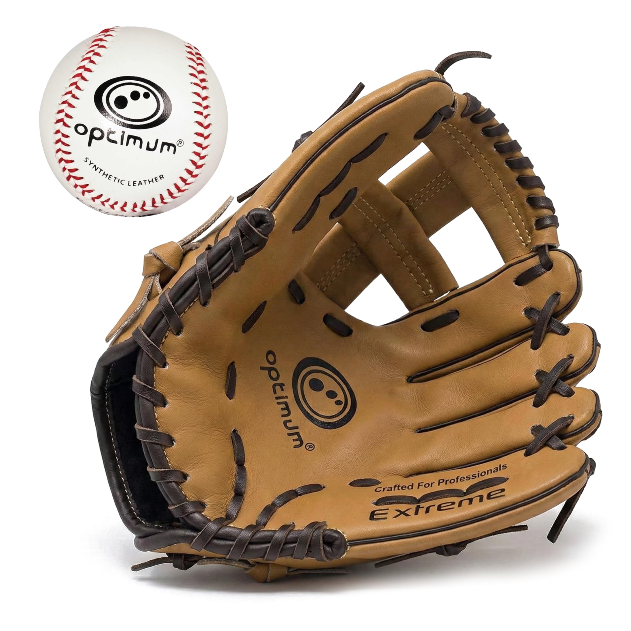 Optimum Extreme Baseball Glove & Ball Set – Left-Hand Catcher, Right-Hand Throw, Deep Pocket, Cushioned Palm, Training Baseball Included – Junior (7+)