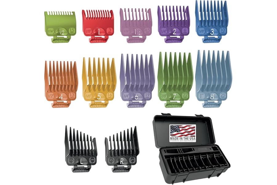 Wahl Clipper Genuine Secure-Fit™ Attachment Guard Organization Kit with Color Pro Colored Hair Clipper Guide Combs, 14 Piece Premium Storage Kit Hair Clippers, Multicolor – 3291-100
