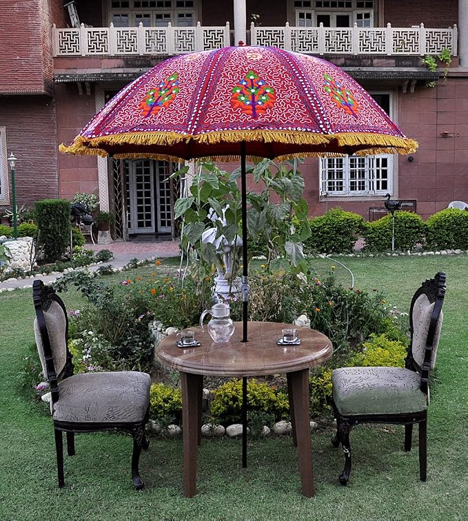 Amazon Com Lalhaveli Decorative Heavy Floral Embroidery Deisgn Cotton Sun Garden Umbrella 52 X 72 Inches Garden Outdoor