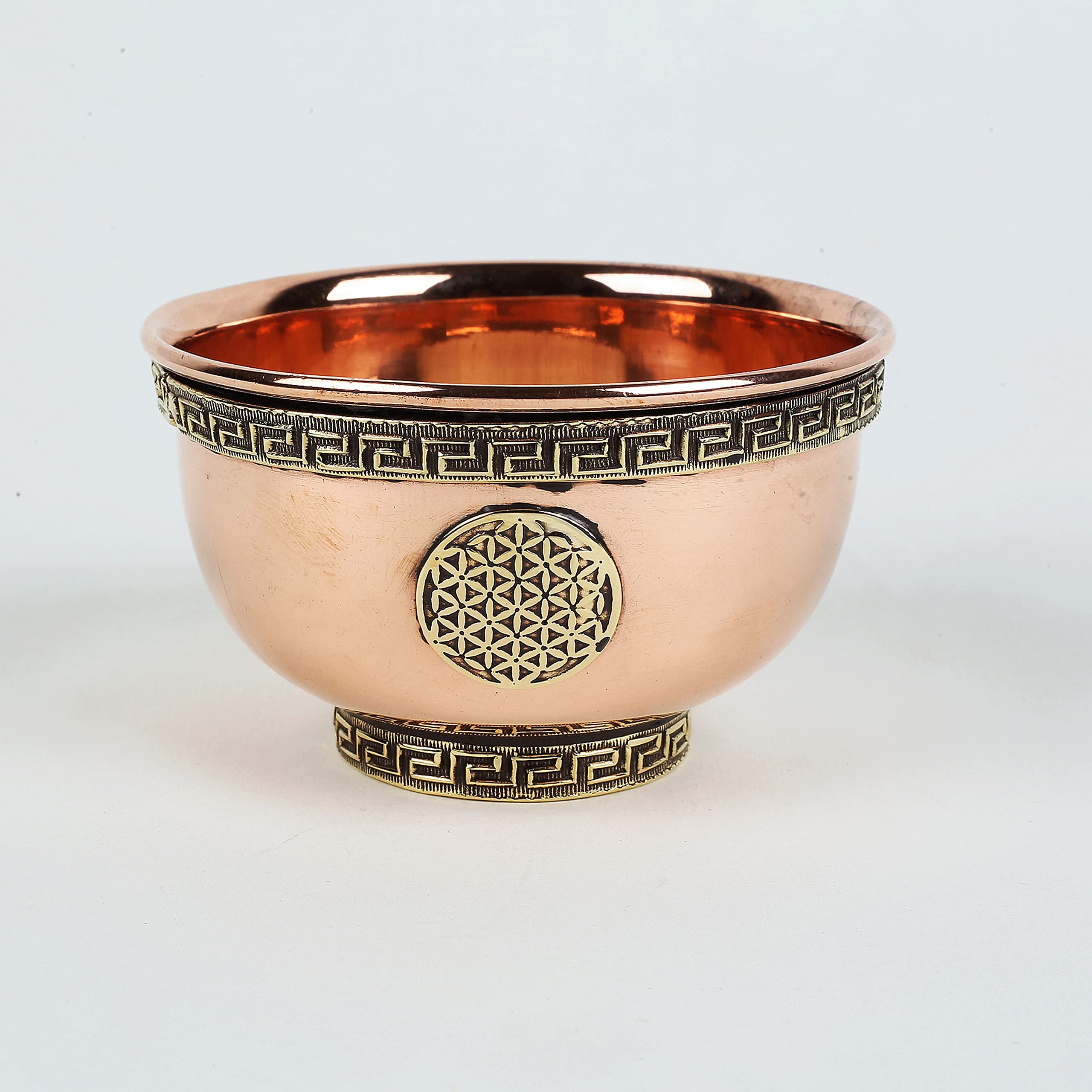 Indian Consigners Small Altar Witchcraft Serving / Offer or Smudging Bowl Copper Spiritual Holy Bowl (Flower of Life)