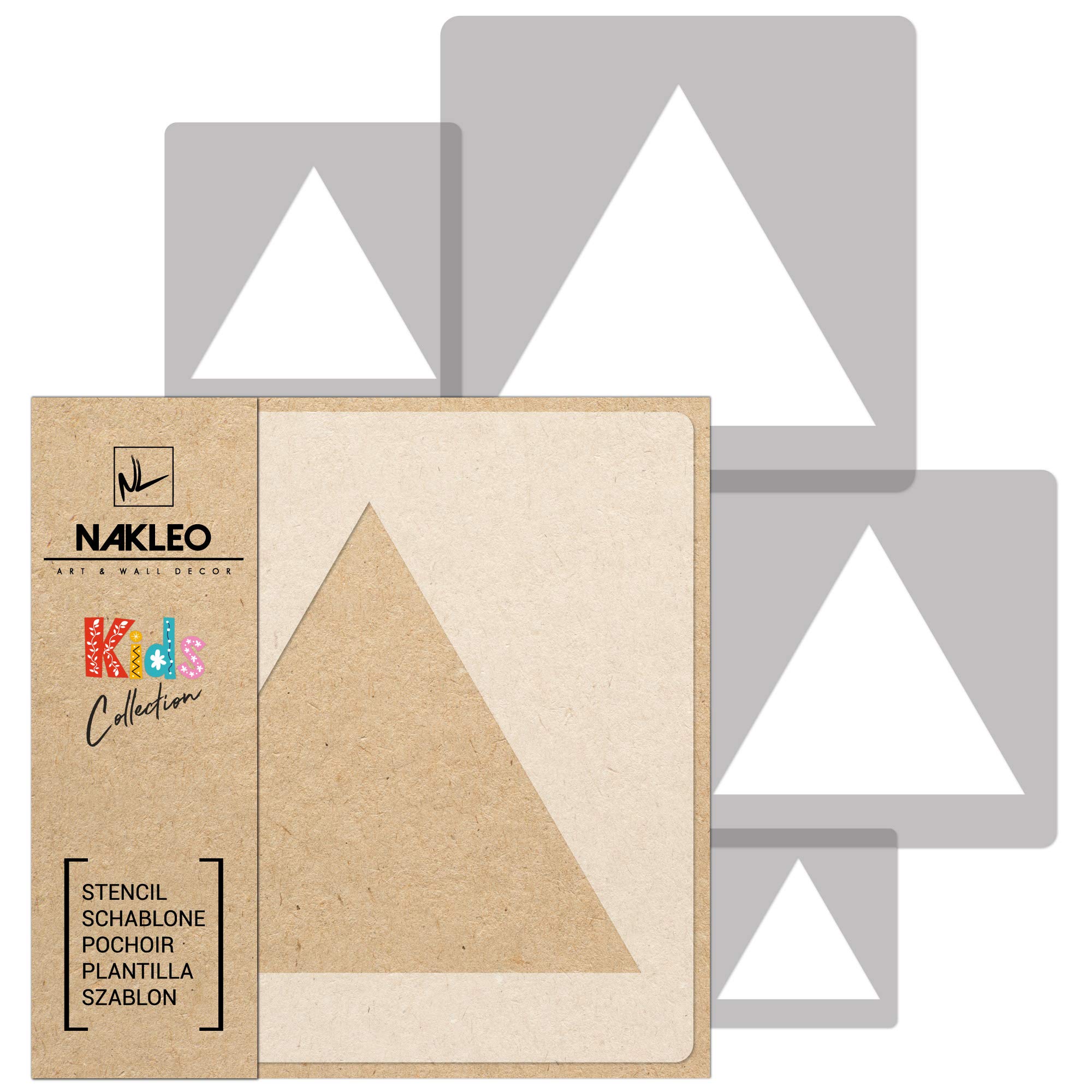 NAKLEO Painting Stencils Set for Nursery Room, 5 Pcs Templates 9x9 to 34x34cm Triangle Geometric, Plastic and Reusable Drawing Stencils, Decor, Craft DIY Wall Furniture