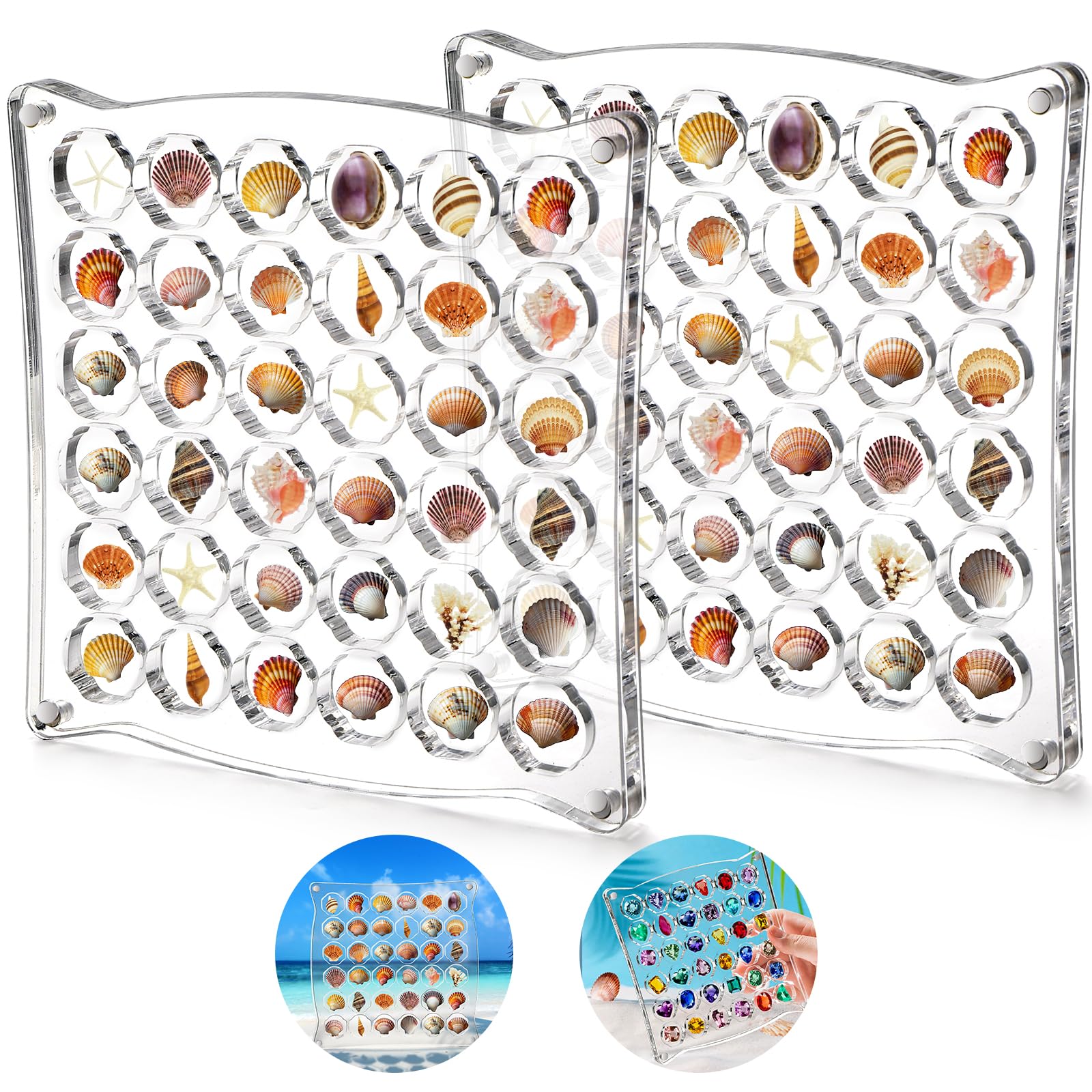 Photo 1 of Yarlung 2 Pack Acrylic Magnetic Seashell Display Case, 36 Grids Clear Shadow Box for Tiny Treasure, Seashell Collecting Case, Mini Diamond Gemstone Storage Beads Organizer