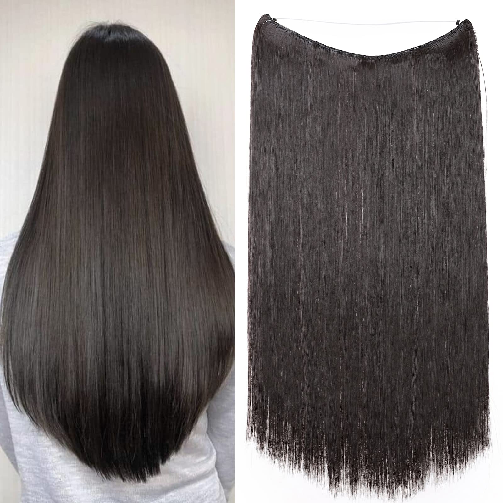 20 Inches Straight Hair Extensions Secret Headband No Clip Easy Invisible Crown Wire in Hair Extensions Hairpiece for Women Dark brown