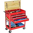 LegacyAmerhome Rolling Tool Cart, Large 3-Drawer Heavy Duty Utility Service Cart with Wheels and Locked System, Workbench, Tool Chest Cabinet for Mechanic, Warehouse, Garage, Workshop, 450LB Load Red