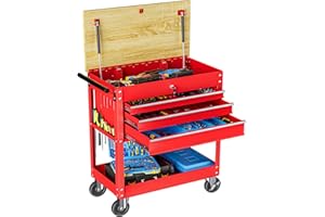 LEGACYAMERHOME Rolling Tool Cart, Large 3-Drawer Heavy Duty Utility Service Cart with Wheels and Locked System, Workbench, Tool Chest Cabinet for Mechanic, Warehouse, Garage, Workshop, 450LB Load Red
