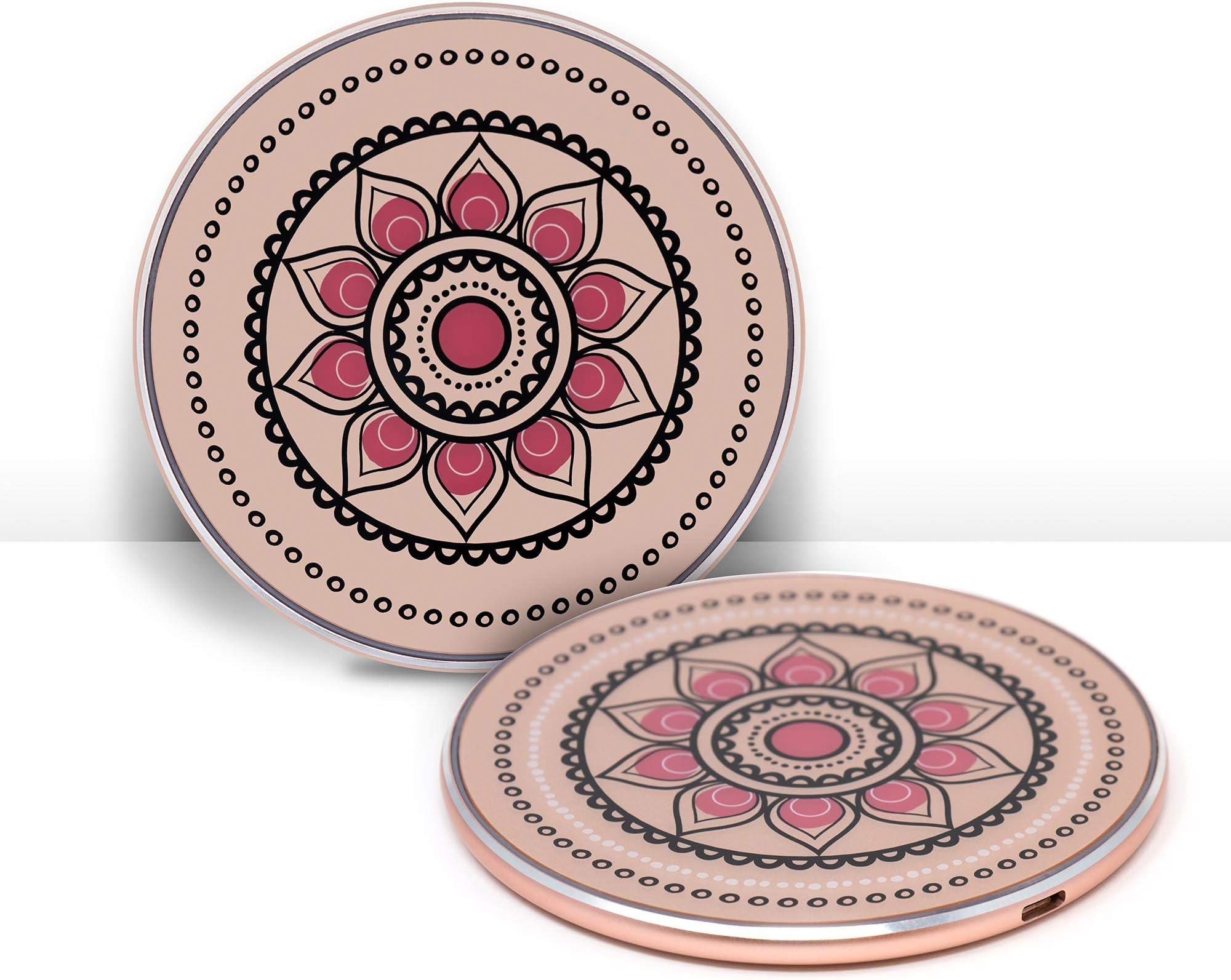 MOXYOWireless Charger, Stylish Qi-Certified Wireless Charging Pad Compatible with iPhone Xs/Xs Max/Xr/X/8 Plus/8, Samsung Galaxy S9/S9+/S8/S8+/S7 and More (Rose Gold w/Floral Design)