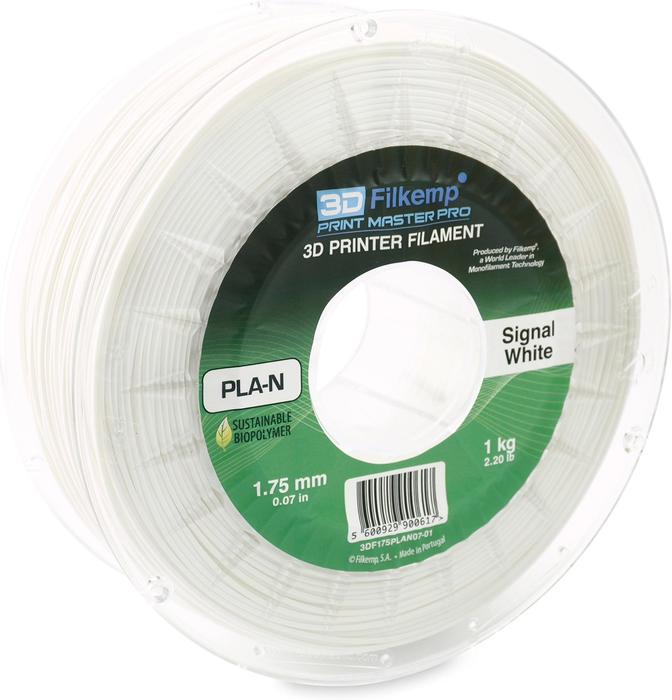 3D Filkemp Print Master Pro 3DF175PLAN07-01 Next Generation PLA 3D Printer Filament, Spool, 1.75 mm Diameter, Signel White