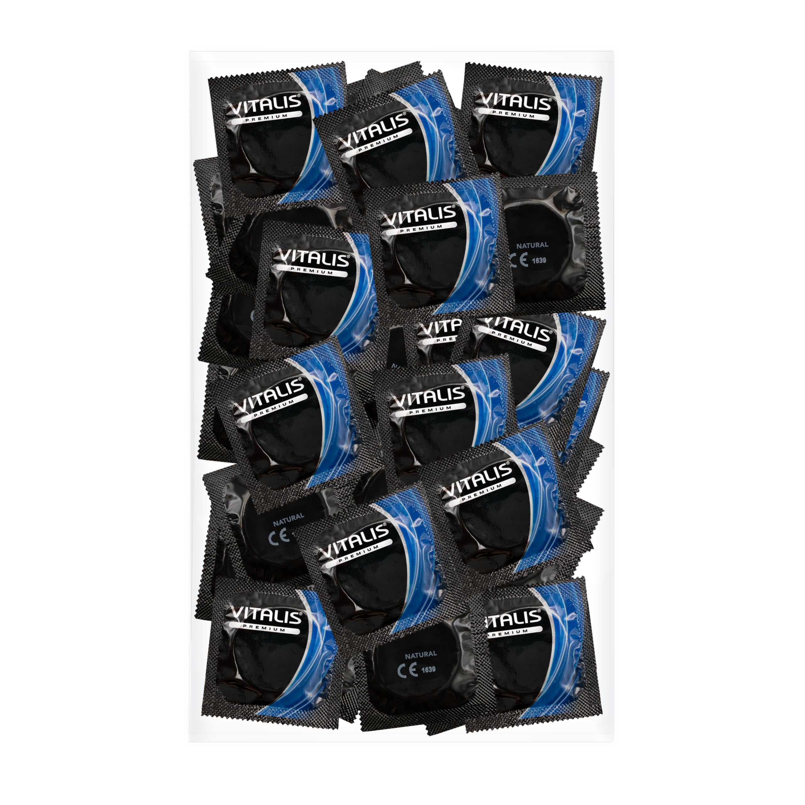 VITALIS 100 Condoms Pack Natural I Nominal Width 53 mm I Coloured I 100 Premium with Silicone-Based Lubricant I Ultra-Soft