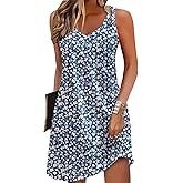 Zeagoo Womens Summer Dress 2026 Loose V Neck Sleeveless Sundresses Swimsuit Coverup with Pockets Floral Tank Dresses