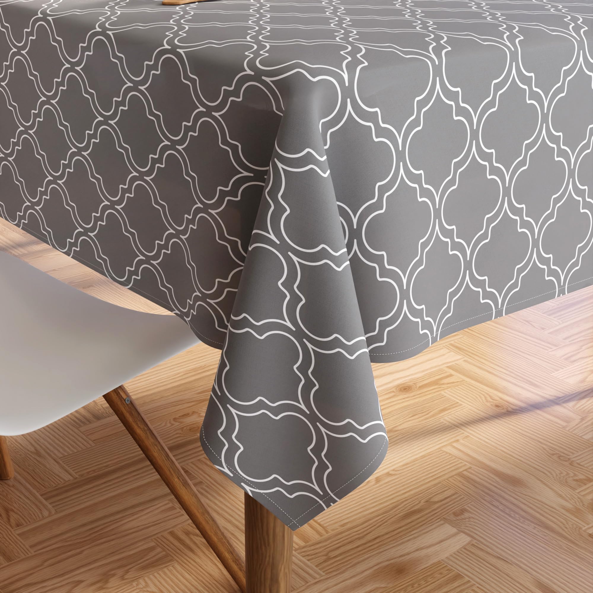 Encasa XO Printed Tablecloth 140x230 cm for 6 to 8 seater Dining Table of length upto Rectangular, 100% Cotton, Machine Washable, Durable, Rectangular, for Home, Restaurant, Banquet - Grey Tiles