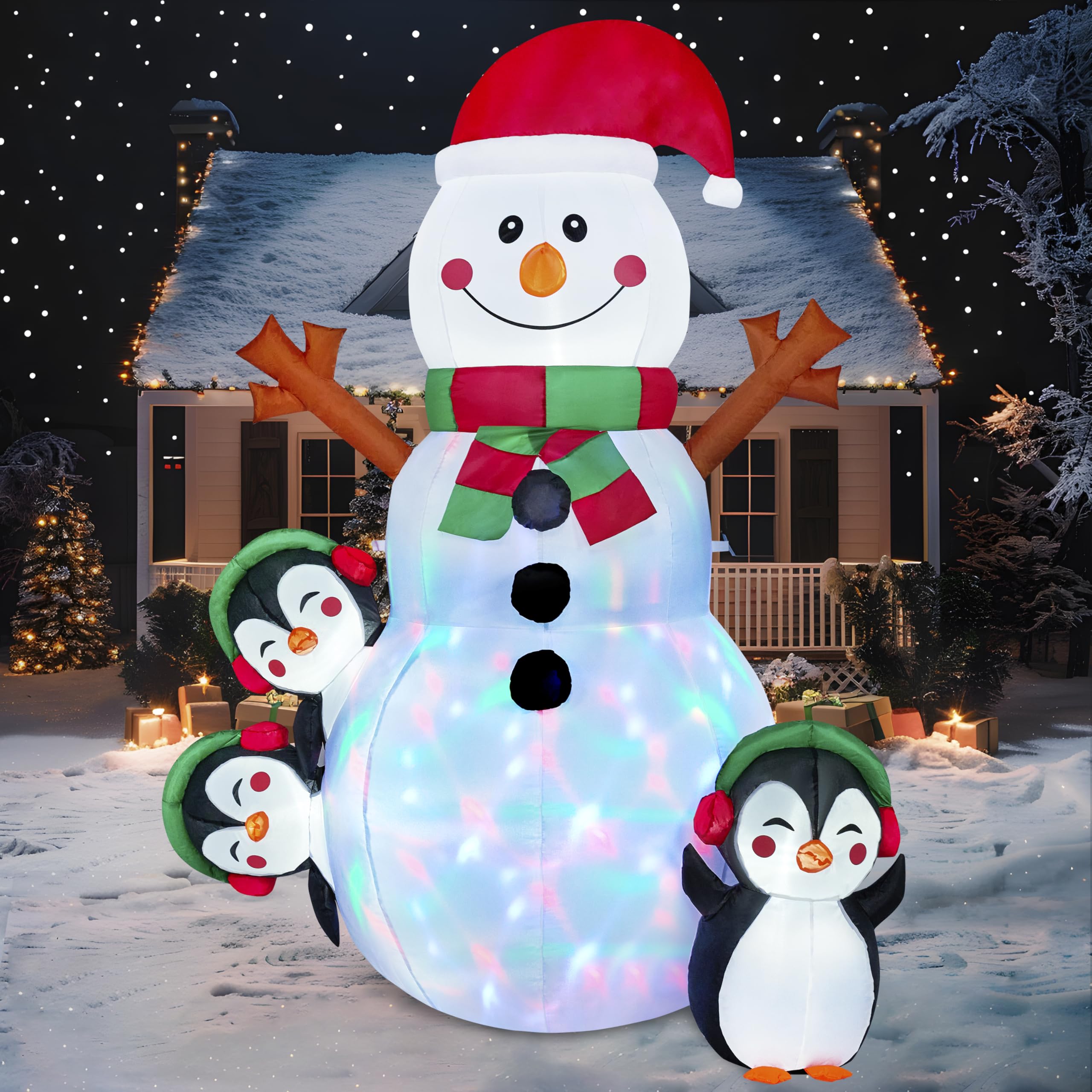Photo 1 of Joiedomi 6 FT Christmas Snowman Inflatable Outdoor Decoration with Build-in Multicolor LEDs, Snowman Penguin Blow Up Inflatables for Xmas Party, Shinny for Party Indoor, Outdoor, Garden Winter Décor