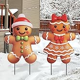 2 Pcs Metal Gingerbread Christmas Decorations Yard Sign Yard Stakes Outdoor Gingerbread Christmas Decorations for Holiday Xmas Winter Ornament Lawn Pathway