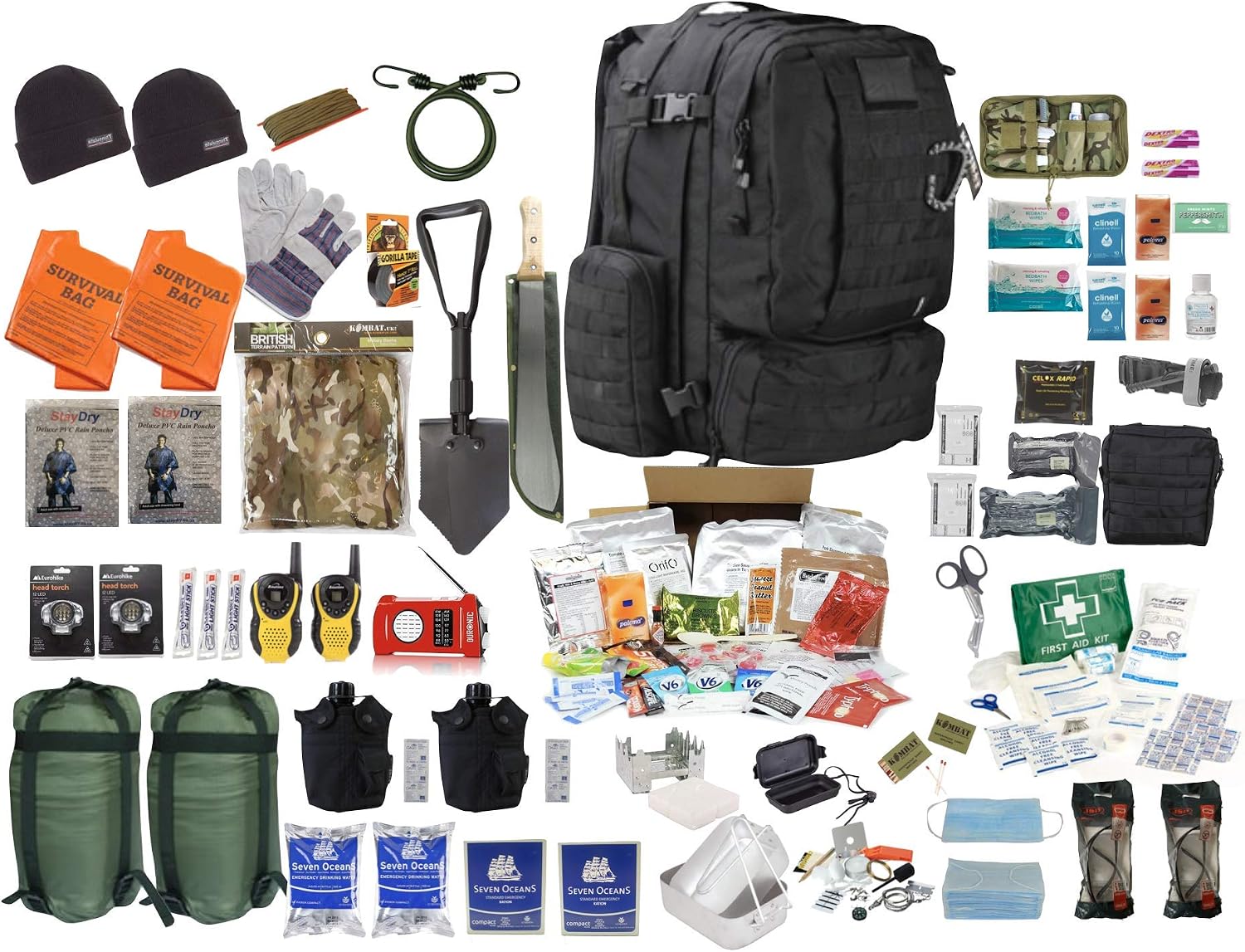 Two Person Emergency Survival Kit Bug Out Bag Fluchtrucksack (Black