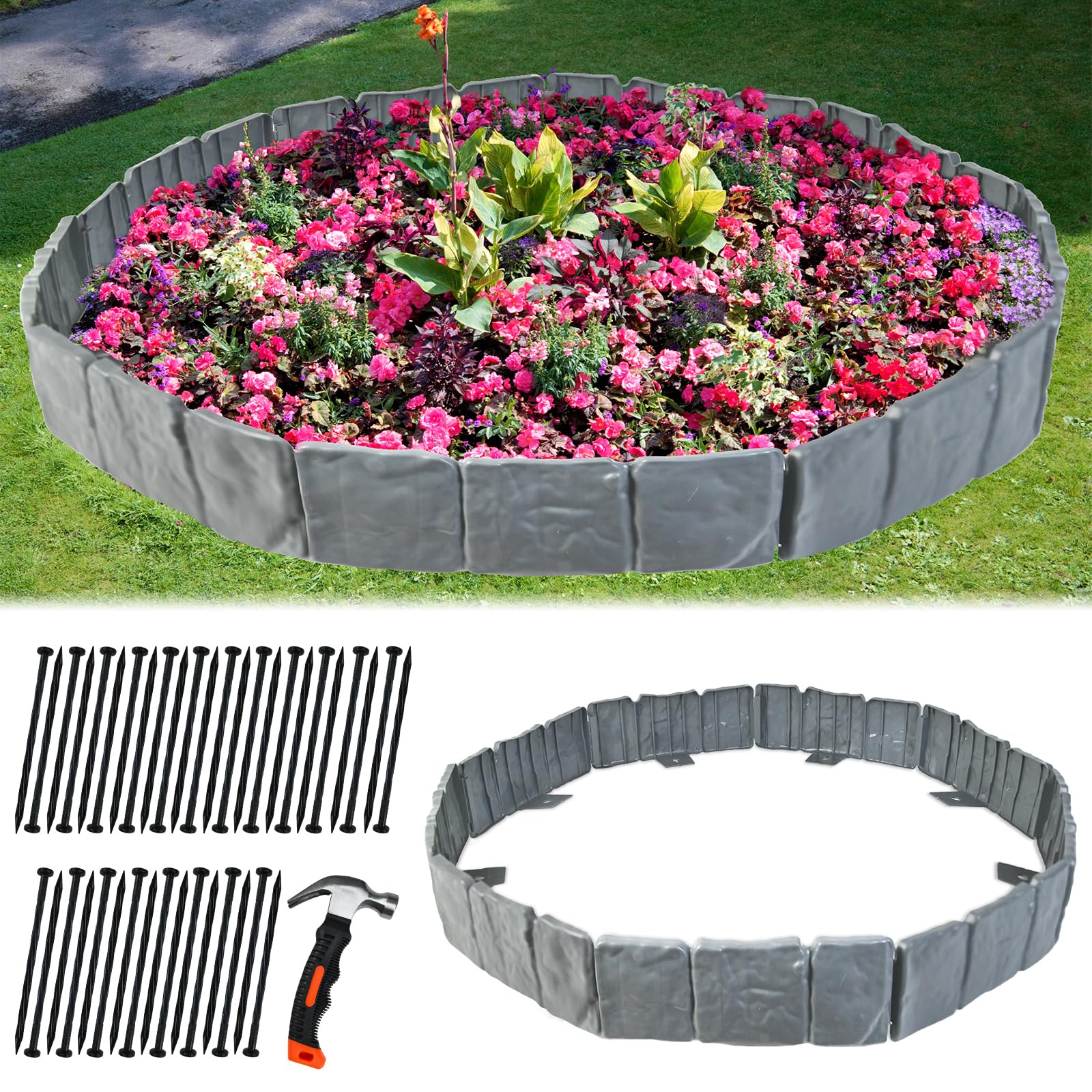 Photo 1 of Yonroik Garden Edging Border,32 FT Plastic Landscape Edging No Dig for Flower Beds, Garden Borders and Edging for DIY Outdoor Patio Balcony Yard Walkway (40 PCS, Gray)