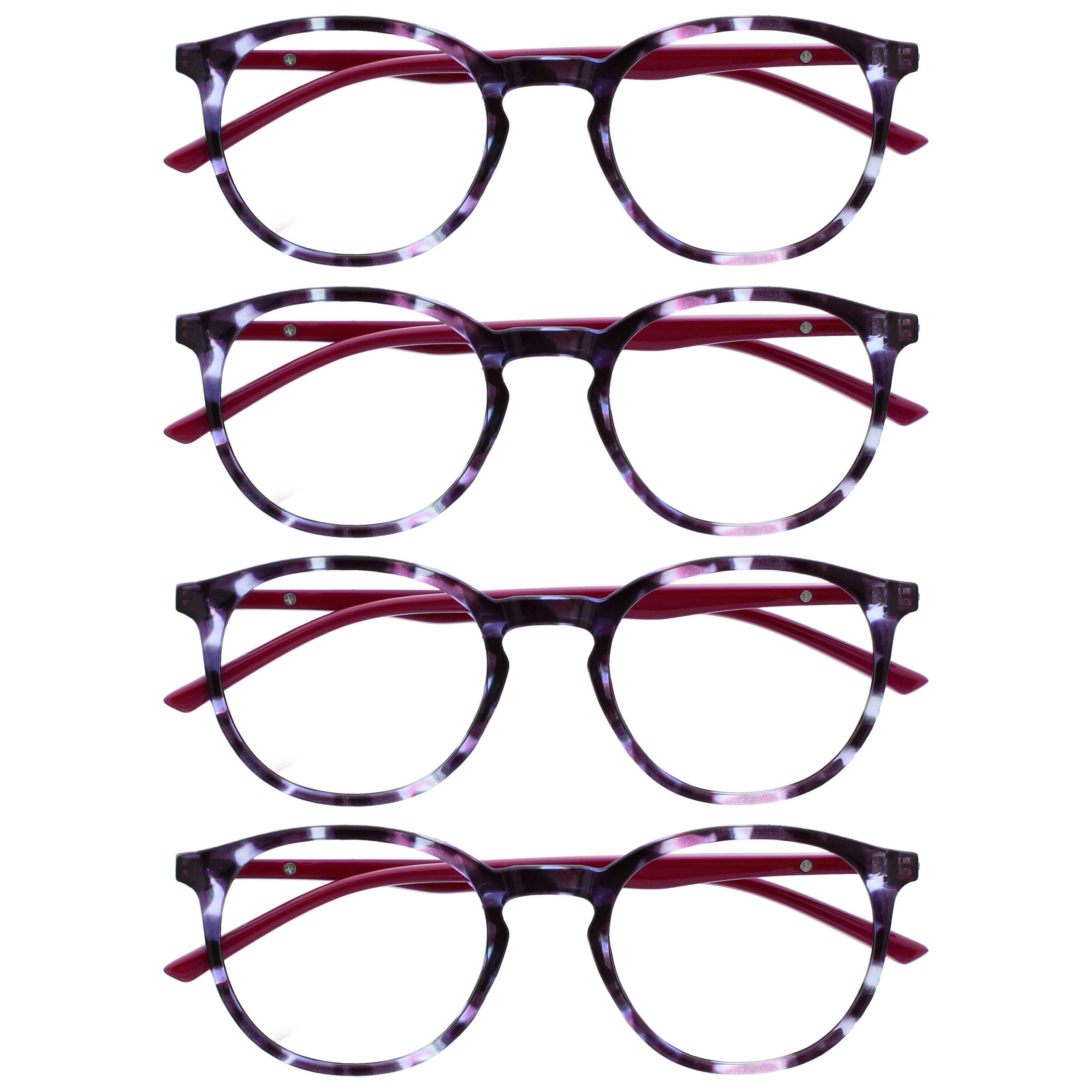OPULIZE MET Reading Glasses for Women Men, Slim Round Frame with Spring Hinges and Scratch Resistant, Purple +3.5 (Pack of 4)