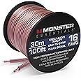 Monster Essentials High Performance Speaker Wire 16 Gauge Copper Clad Aluminum (CCA) Speaker Cable 100 FT Spool – Ideal Home Cinema Speaker Wire Cable and Car Audio Speaker Cables/Speaker Wires