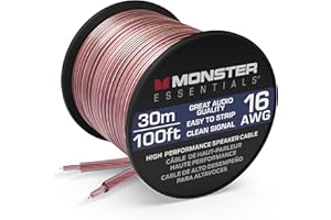 Monster Essentials High Performance Speaker Wire 16 Gauge Copper Clad Aluminum (CCA) Speaker Cable 100 FT Spool – Ideal Home Cinema Speaker Wire Cable and Car Audio Speaker Cables/Speaker Wires