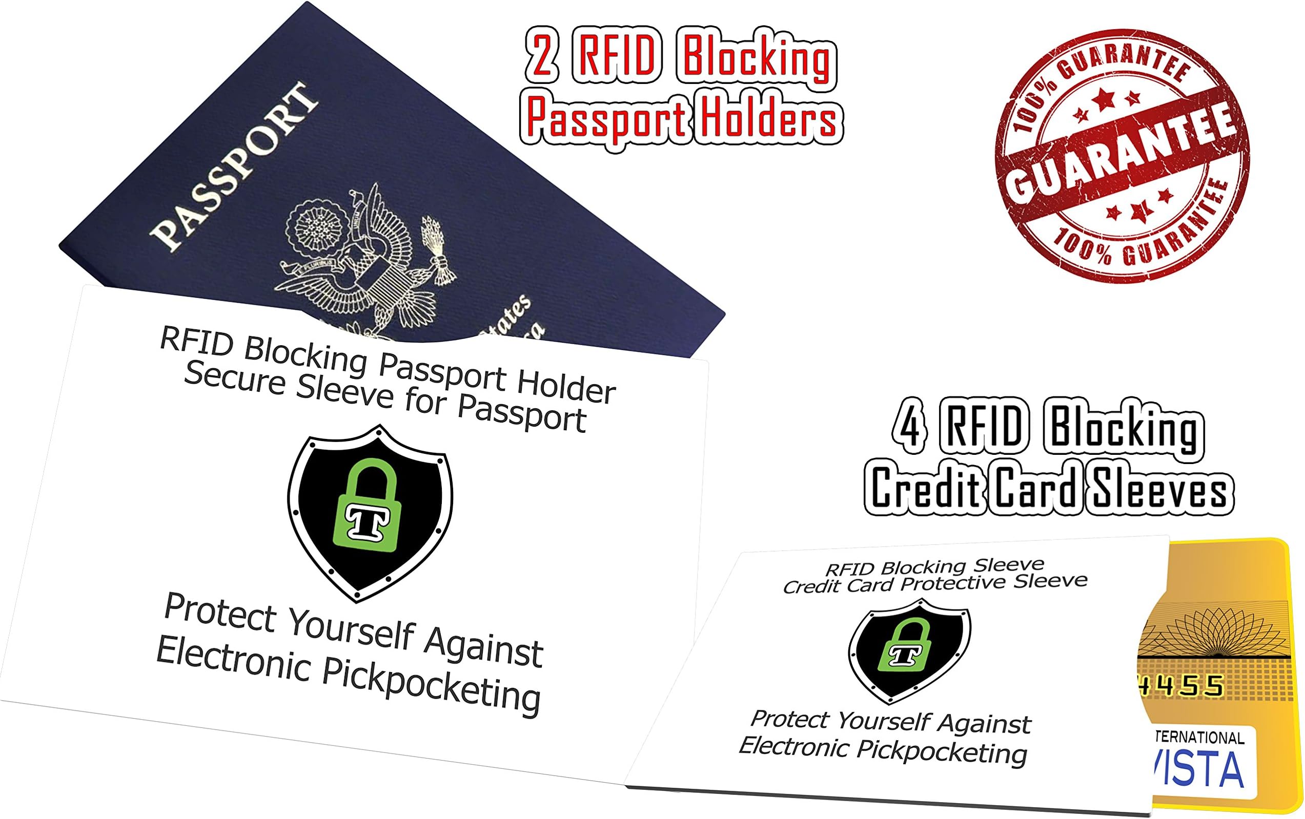 RFID Blocking Sleeves Passport Credit Card Holders & Protectors. Perfect Case Set for Wallet. 6P