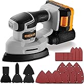 Cordless Detail Sander: DEKOPRO Multi-Function Mouse Sander Electric Sander Tool Palm Sanders with Dust Collector, 3 Additional Attachments&12pcs Sandpapers for Home Decoration