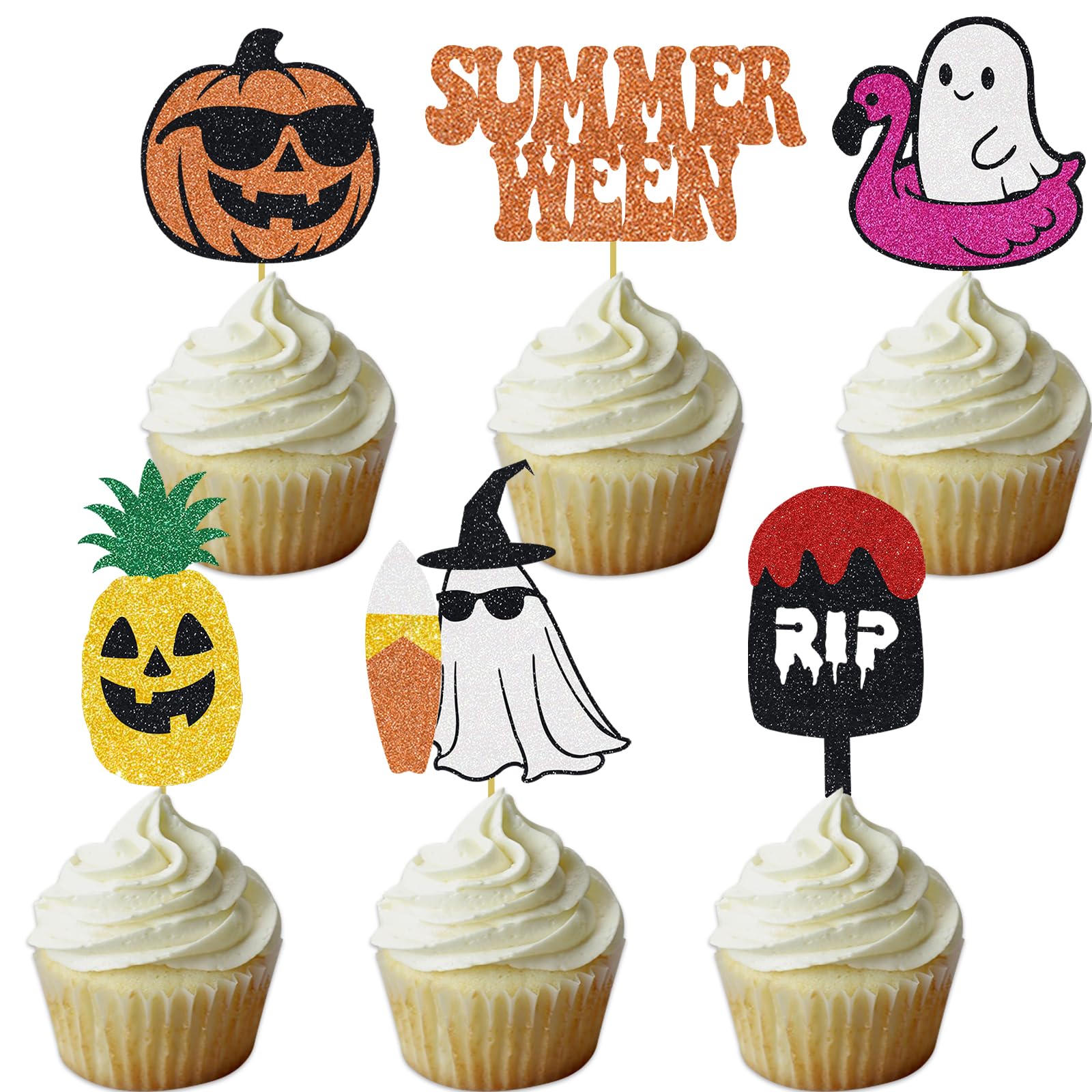 Photo 1 of Summerween Cupcake Topper Spooky Party Decoration Summer Ghost Beach Boo Cute Table Ideas