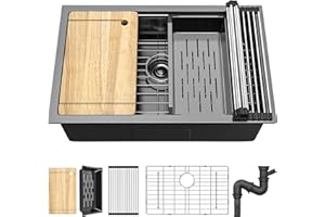 YITAHOME Kitchen Sink 16 Gauge Stainless Steel Drop-In Sinks, Nano Gunmetal Black Undermount Single Bowl Basin with Ledge and Accessories for Workstation, RV, Prep Kitchen, Bar Sink, 30 x 19 x 10 Inch