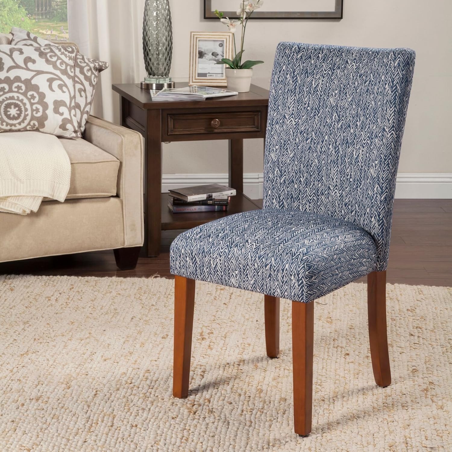 HomePop Parsons Classic Upholstered Accent Dining Chair, Set of 2, Navy: Furniture & Decor