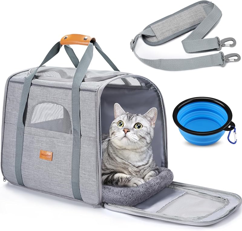 Morpilot Cat Transport Box Large Cats up to 7 kg Foldable Shell Safety Zips