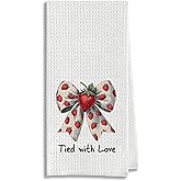 AgriFusion Tech Strawberry Bow Kitchen Towels 16x24 Inches - Adorable Fruit Design Dish Cloths for Cooking, Sweet Girly Hand Towels for Bathroom Decor, 16x24 Inch