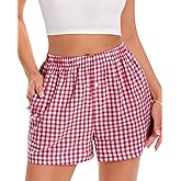 Boxer Shorts for Women Summer Gingham Pajama Casual Plaid Shorts Y2K Beach Bottoms with Pocket