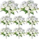 Geosar 8 Bundles Artificial Peonies Flowers Fake Silk Peony Bouquet Faux Peonies Flowers Bulk for Decoration Vase Floral Arrangements Wedding Party Table (White)