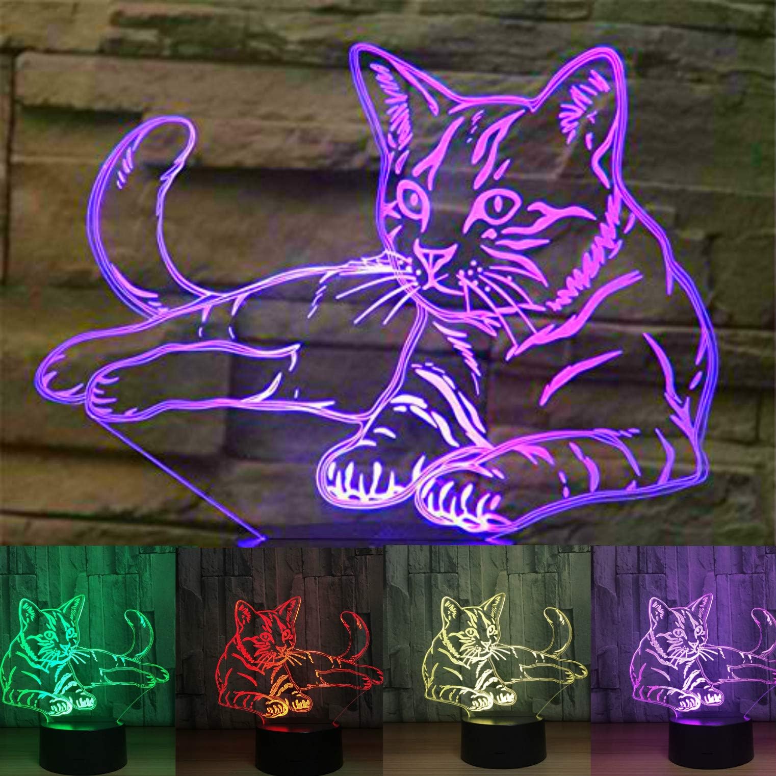MOLLY HIESON 3D Cat Night Light Table Animal Lamp Decor Table Desk Optical Illusion Lamps 7 Color Changing Lights LED Table Lamp Xmas Home Love Birhday Children Kids Decor Toy Gift