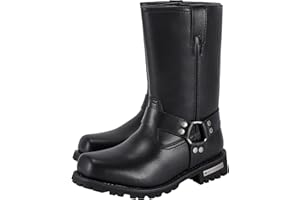 Dream Apparel Men's 11in Harness Motorcycle Riding Boots for Biker, Square Toe Waterproof Black PU Leather Mid Calf Boots Knee High Footwear