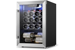 Yeego 17 inch Wine Fridge, 20 Bottle Wine Cooler Refrigerator Freestanding Wine Cellar For Red, White, Champagne 38°F to 65°F Memory Function, Freestanding and Counter-Top