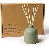 Craft & Kin Reed Diffuser for Home & Bathroom – White Birch & Cedar Holiday Reed Diffuser Set with Fragrance Sticks, Long-Lasting Alcohol-Free Winter Scent, Earthenware Collection, 6.7oz